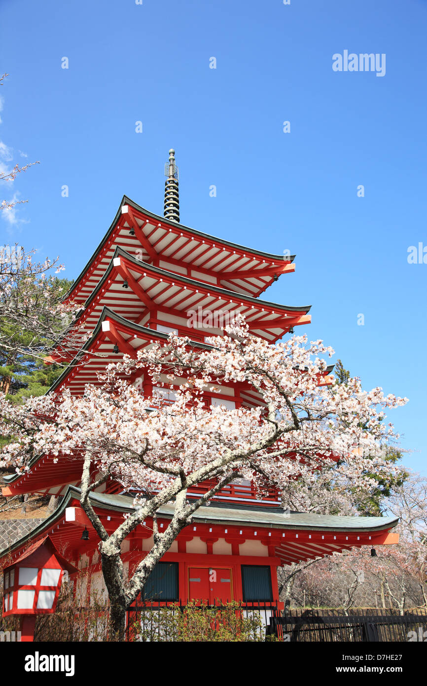 Japan, Yamanashi Prefecture, Pagoda of Fujiyoshida Stock Photo