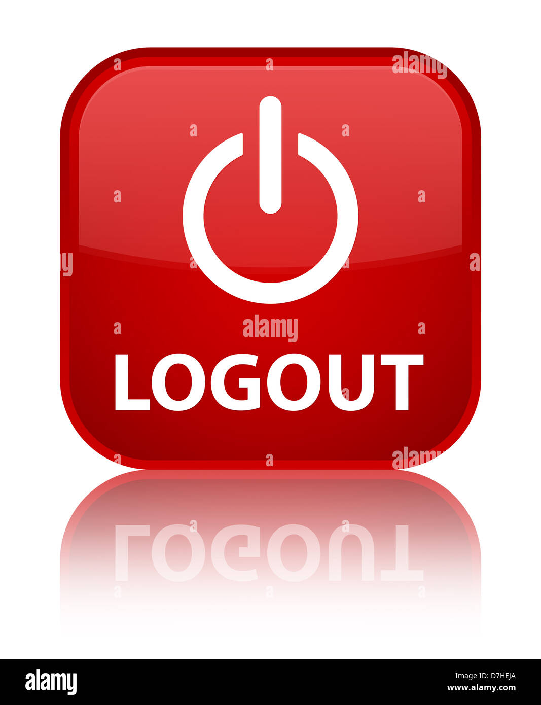 Logout red square button Stock Photo - Alamy