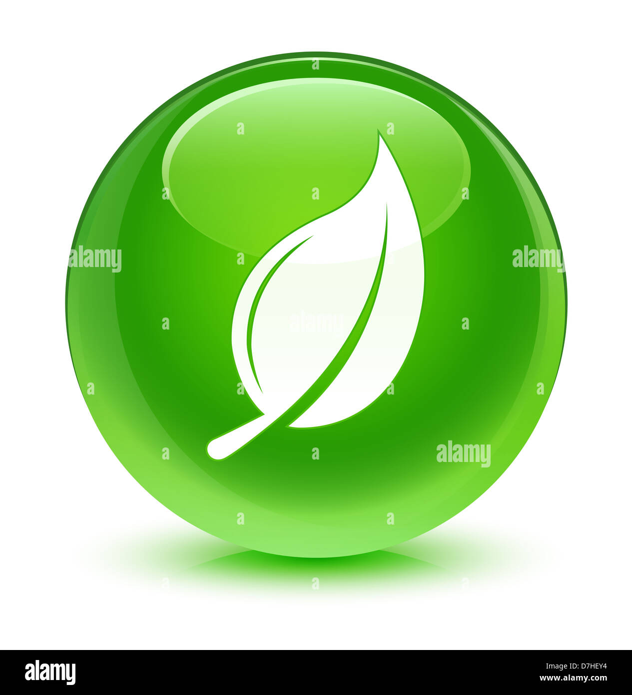 Leaf icon glassy green button Stock Photo - Alamy