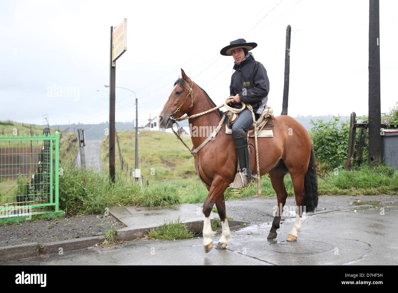 Chile Chiloe horseman rider Stock Photo