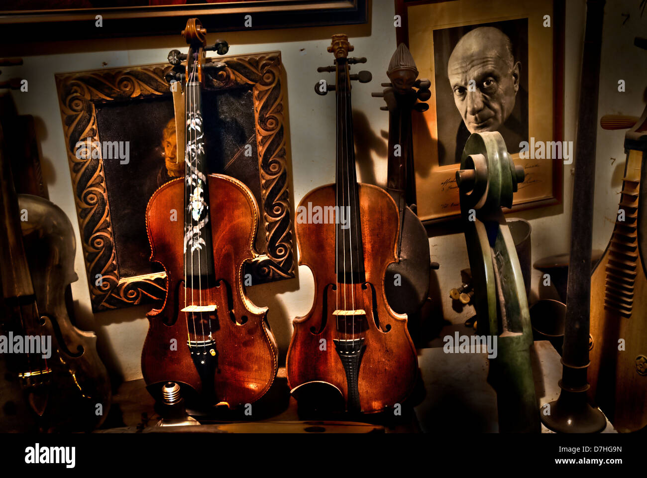 Violin repair workshop Stock Photo