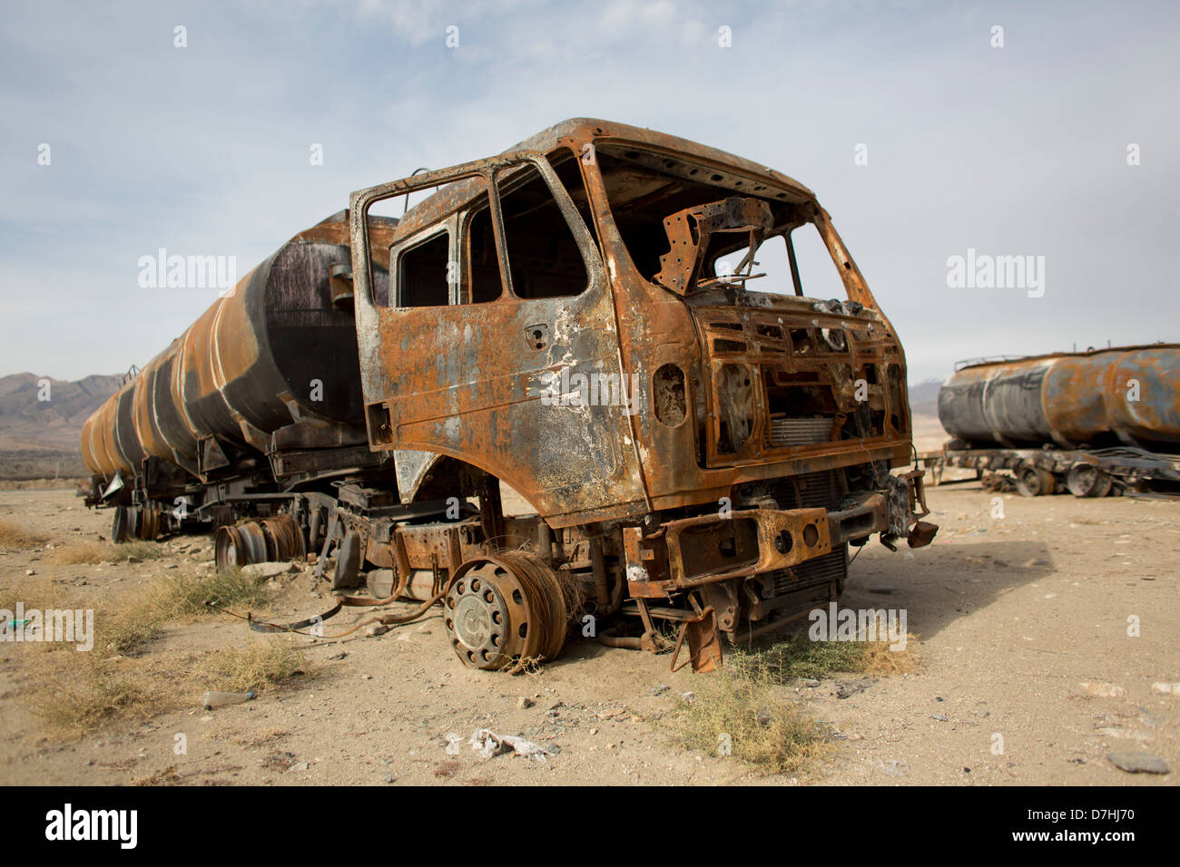 NATO fuel tanker blown up by taliban in Wardak, Afghanistan Stock Photo