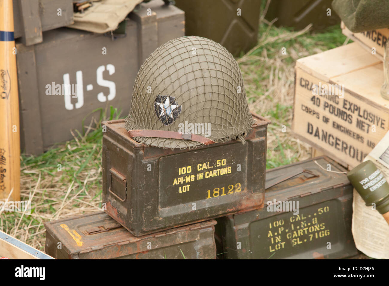 American WW2 Ammunition & Explosive Boxes (re-enactment, deactivated) Stock Photo