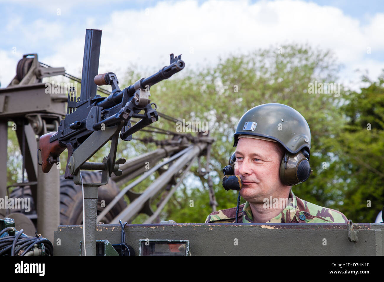 Armoured Personnel Carrier and Soldier (re-enactors) Stock Photo