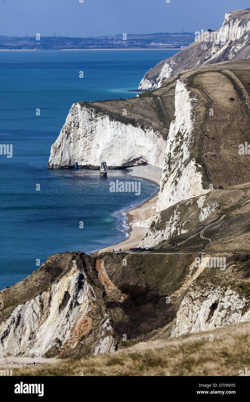 Coastal path and cliffs on the World Heritage Jurassic coastline on the Lulworth Estate in Dorset, England. Stock Photo