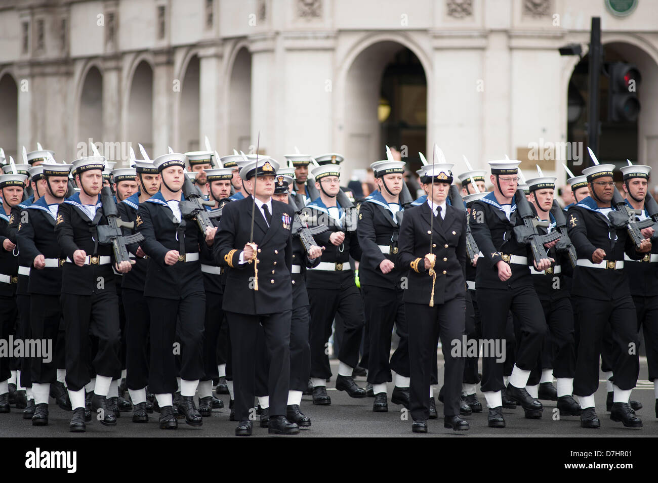 London, UK. 8th May 2013. Royal Navy parade enters Parliament Square, Westminster, prior to the state opening of Parliament in central London, England. Credit:  Malcolm Park London events / Alamy Live News Stock Photo