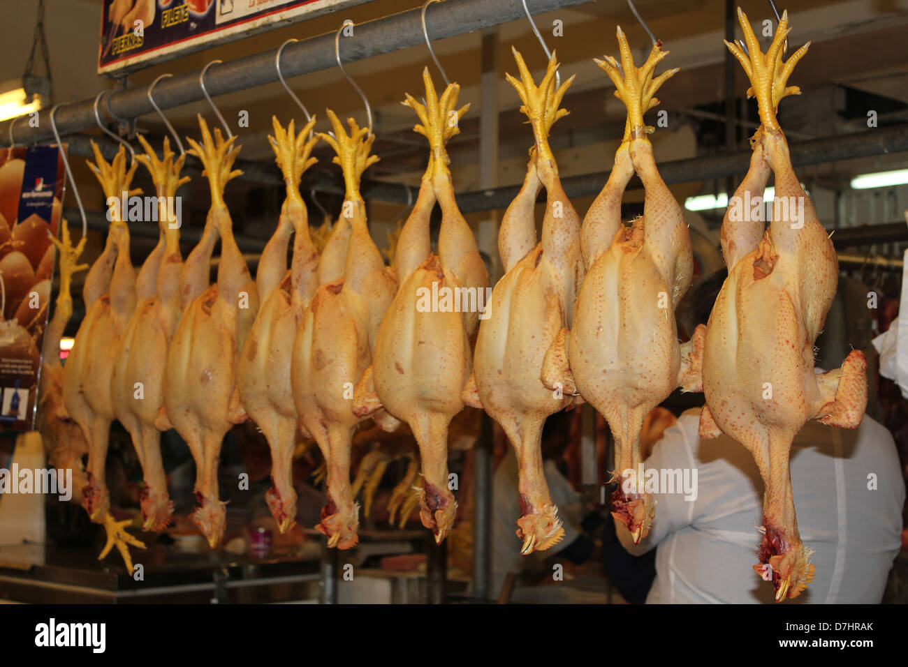 Peru Lima Mercado Central market chicken on the line Stock Photo