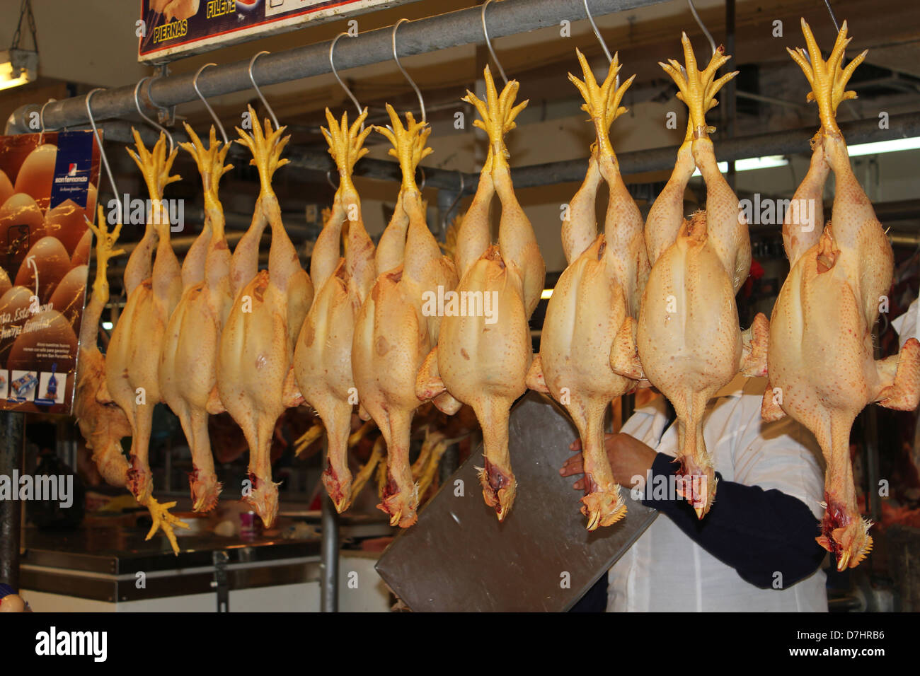 Peru Lima Mercado Central Market chicken on the line Stock Photo