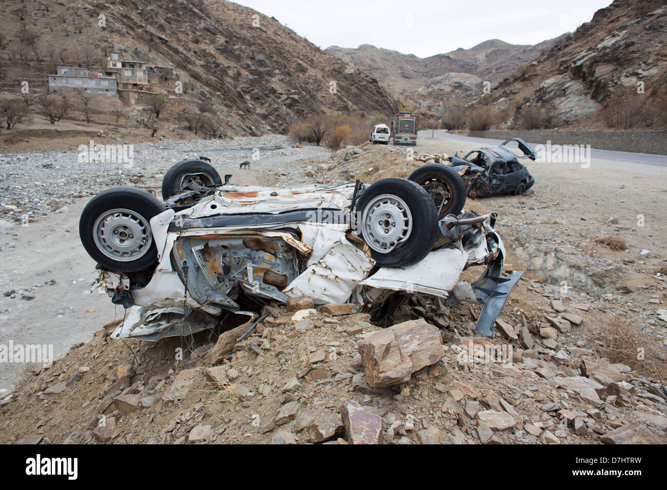 car accident between Kunduz and kabul, Afghanistan Stock Photo