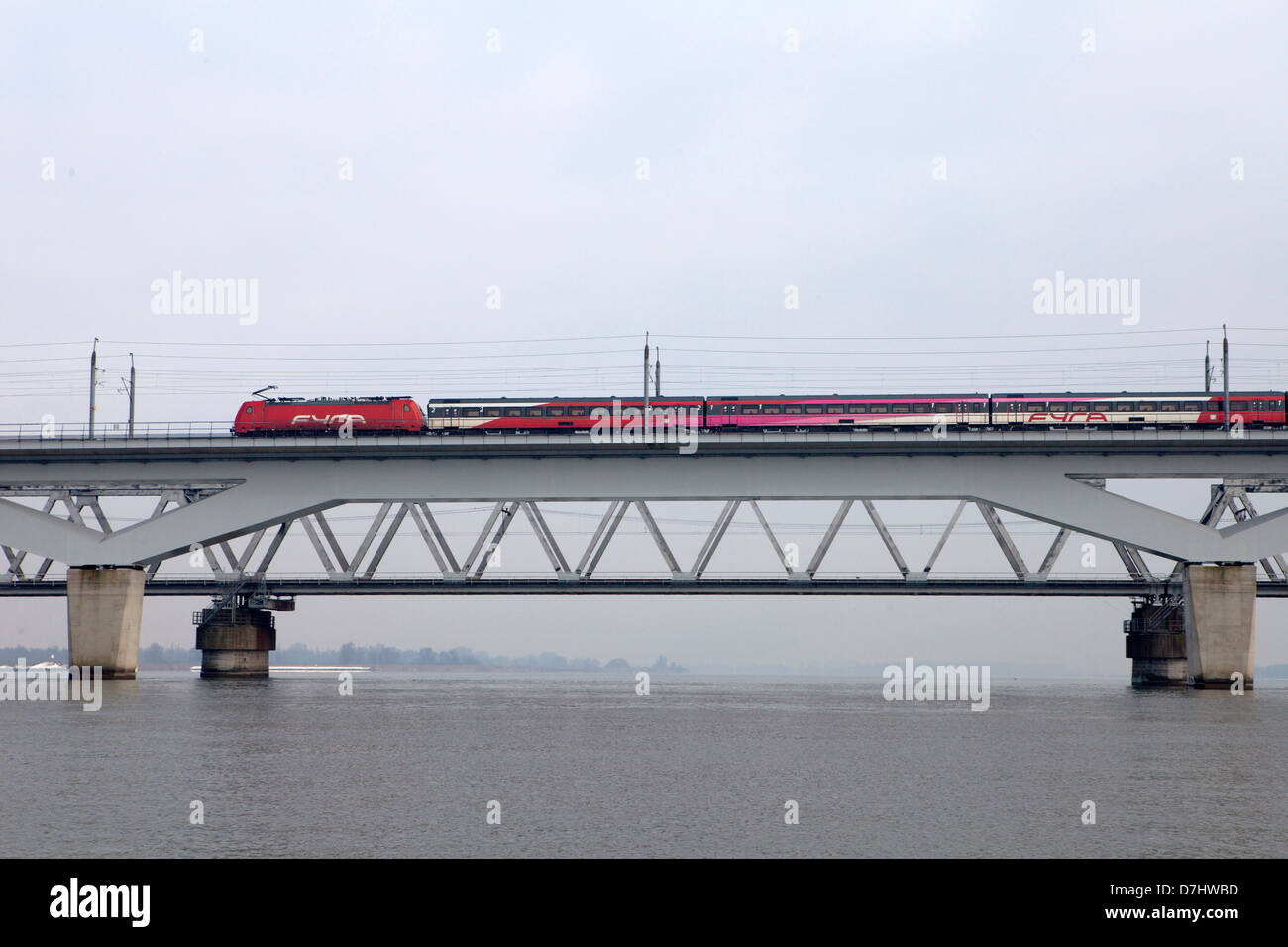 (train) Bridge over the river 'Maas' in dordrecht (Moerdijkbrug) Stock Photo