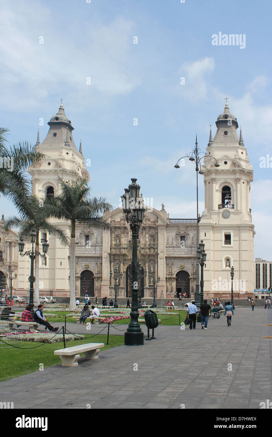 Peru Lima Plaza Mayor or Plaza de Armas Cathedral La Catedral Stock ...