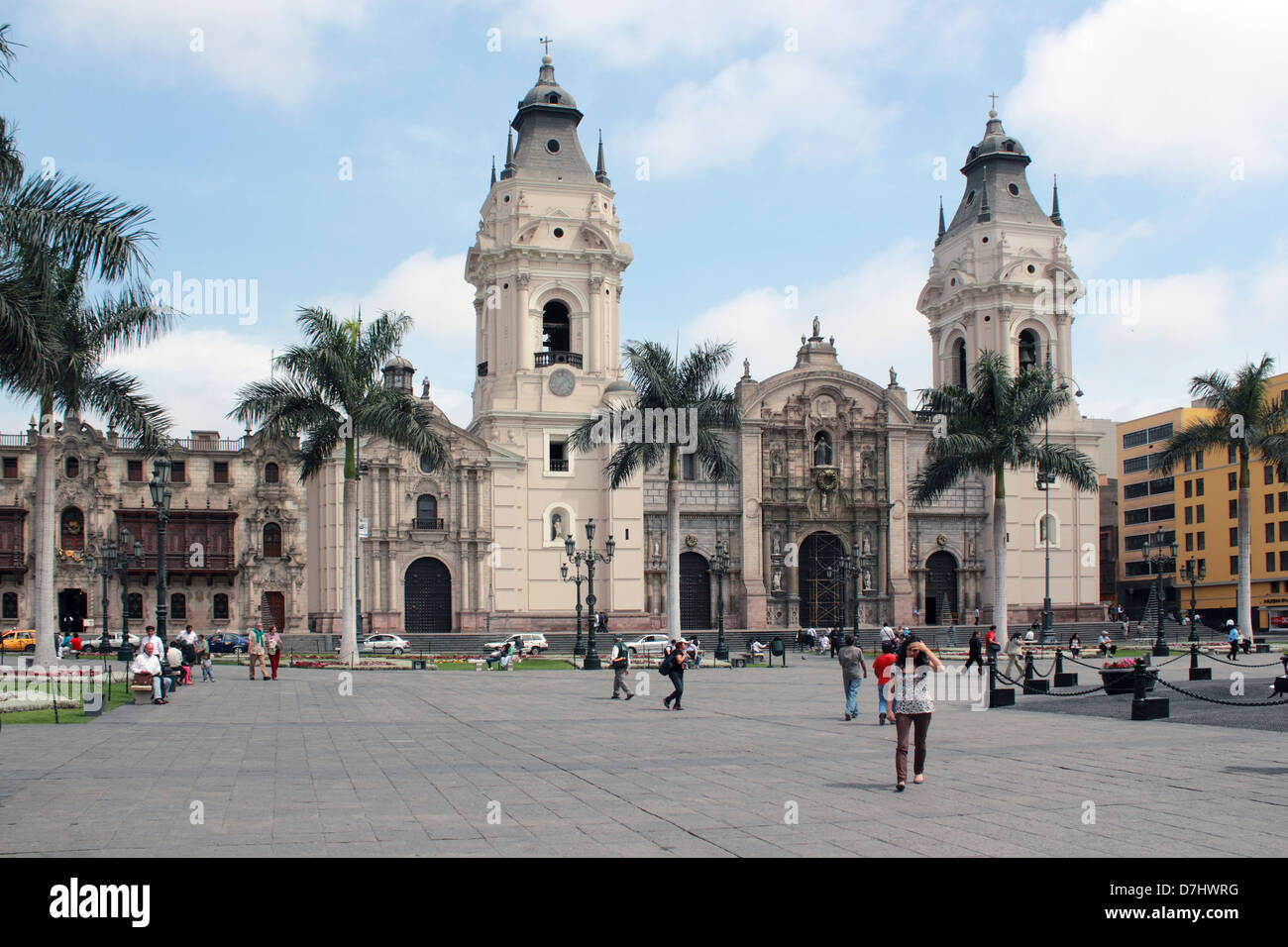 Peru Lima Plaza Mayor or Plaza de Armas Cathedral La Catedral Stock ...