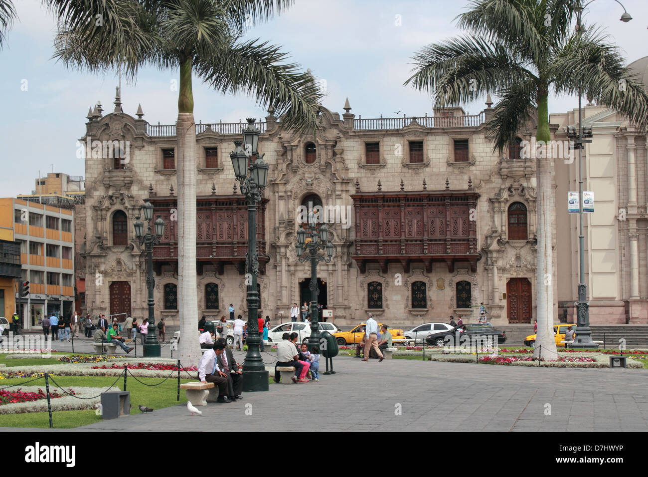 Peru Lima Plaza Mayor or Plaza de Armas Palacio de Arzobispo Archbishop’s Palace Stock Photo