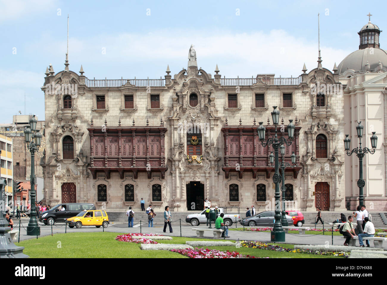 Peru Lima Plaza Mayor or Plaza de Armas Palacio de Arzobispo Archbishop’s Palace Stock Photo