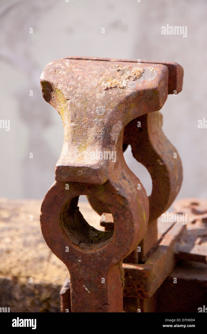 rusted old vice,semi close up, antiquated, broken, rusty, disused Stock Photo