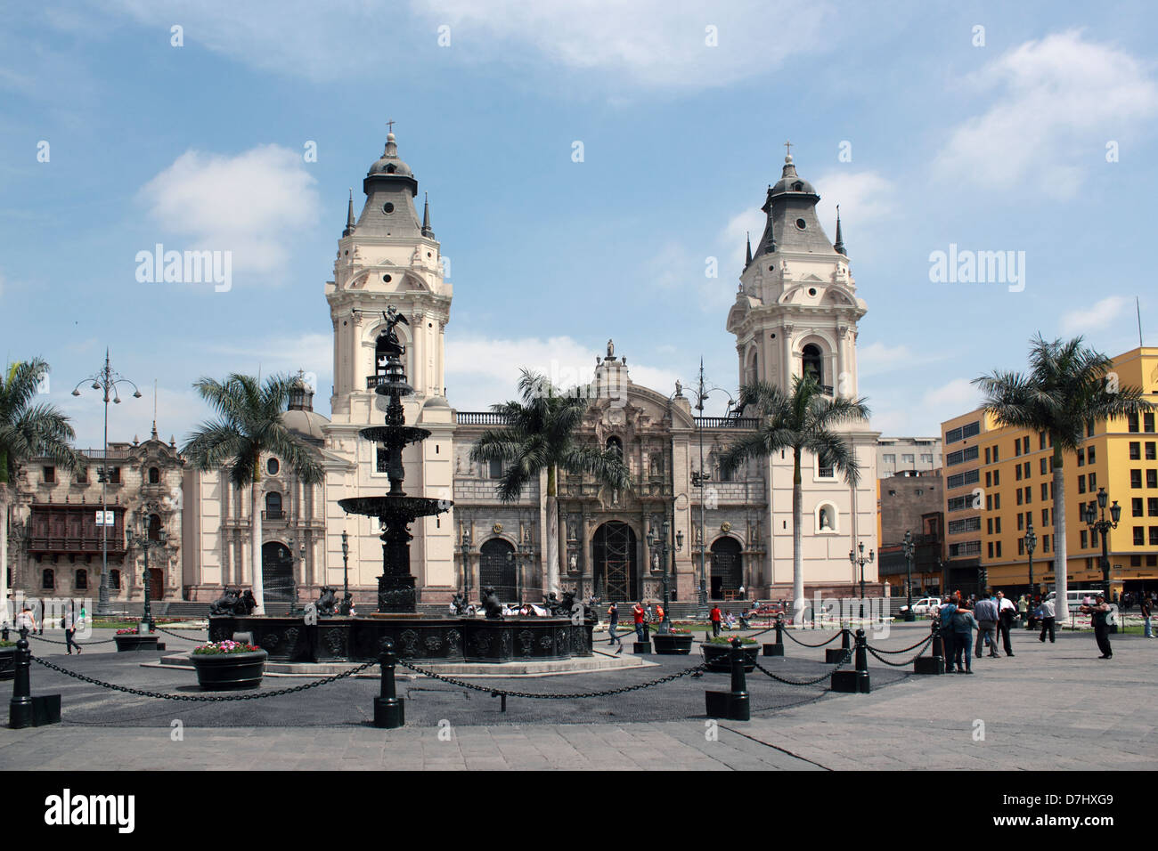 Peru Lima Plaza Mayor or Plaza de Armas Cathedral La Catedral Stock ...