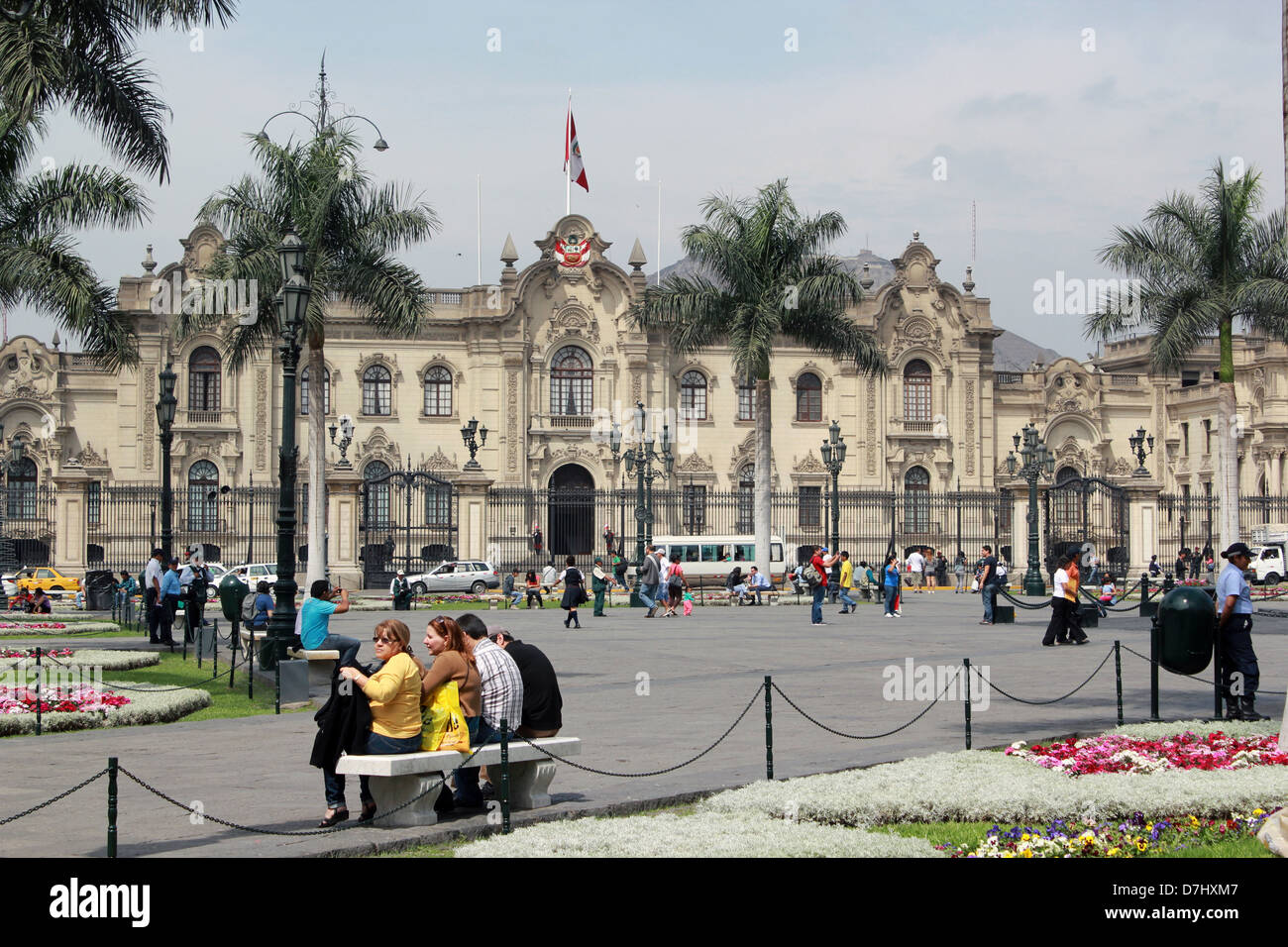 Peru Lima Plaza Mayor or Plaza de Armas Government palace Palacio de Gobierno Stock Photo