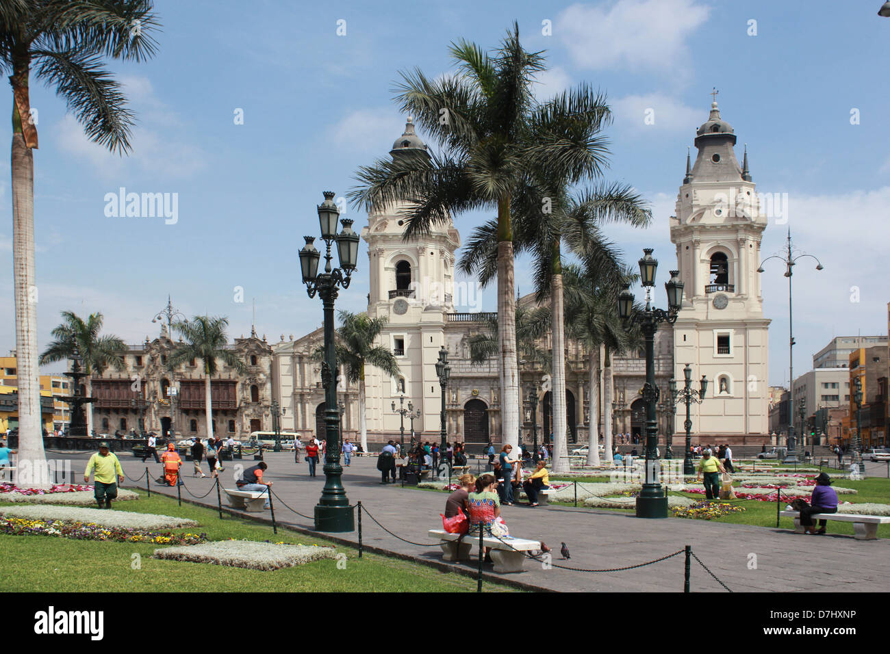 Peru Lima Plaza Mayor La Catedral or Plaza de Armas Cathedral Stock ...