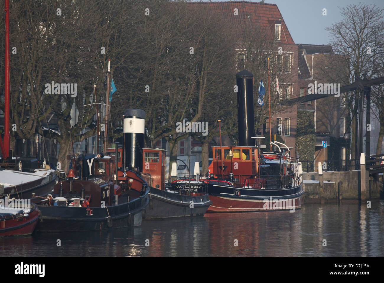 old steamer in the port of Dordrecht, holland Stock Photo