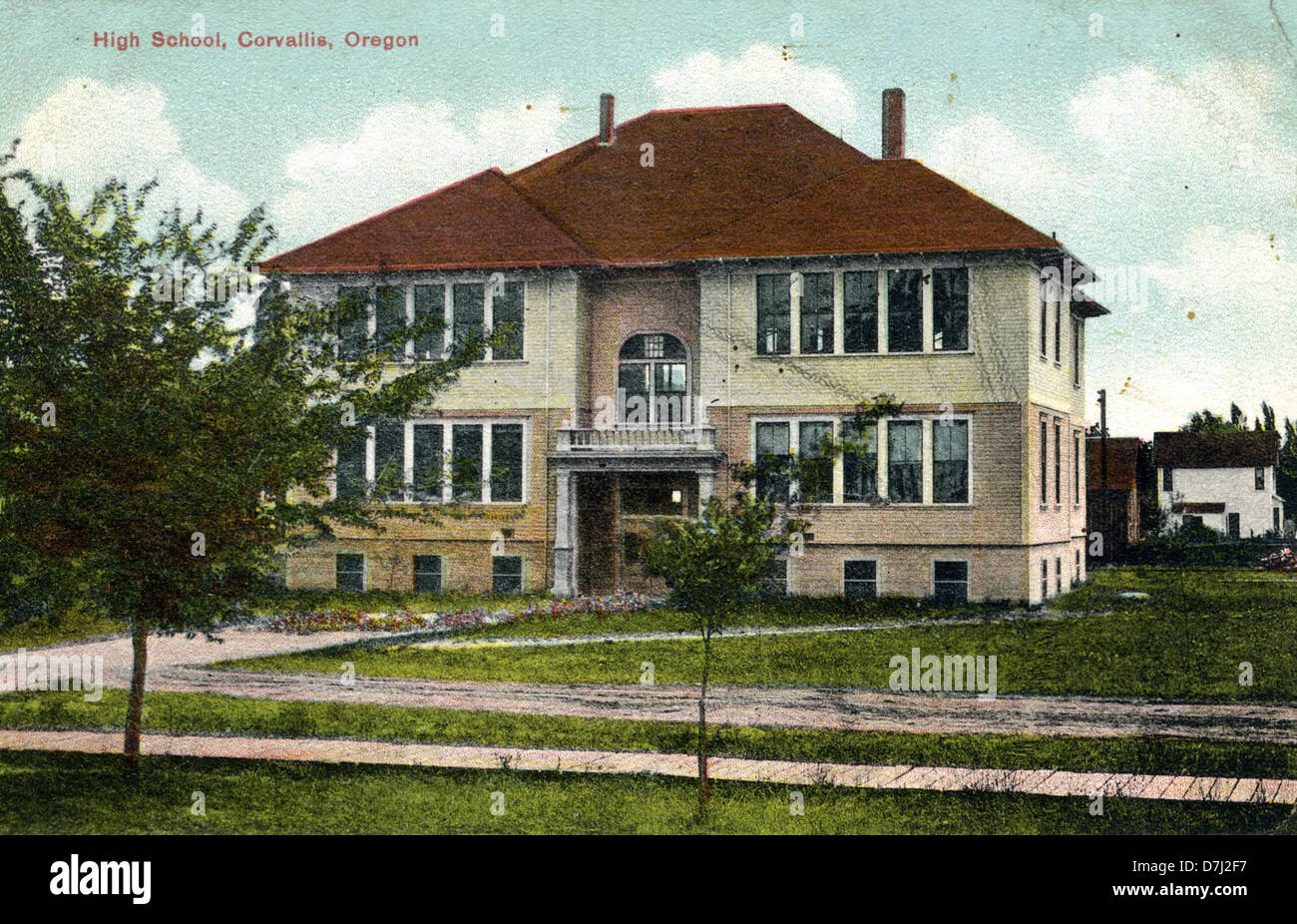 Corvallis High School postcard, circa 1925 Stock Photo Alamy