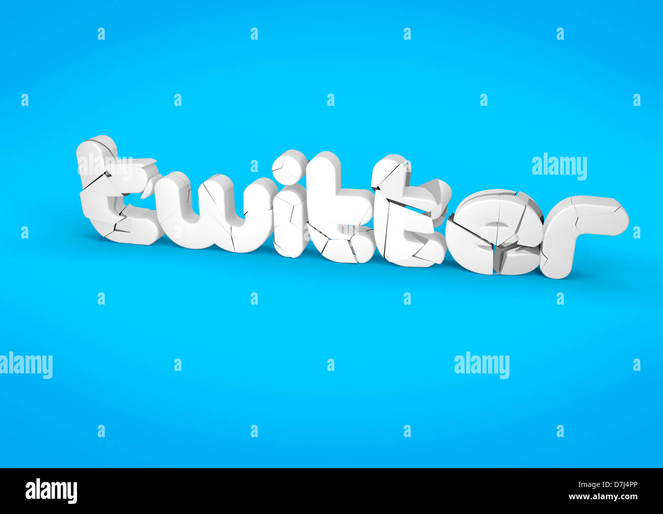 TWITTER logo cracking and crumbling on blue background - 3D Concept Stock Photo