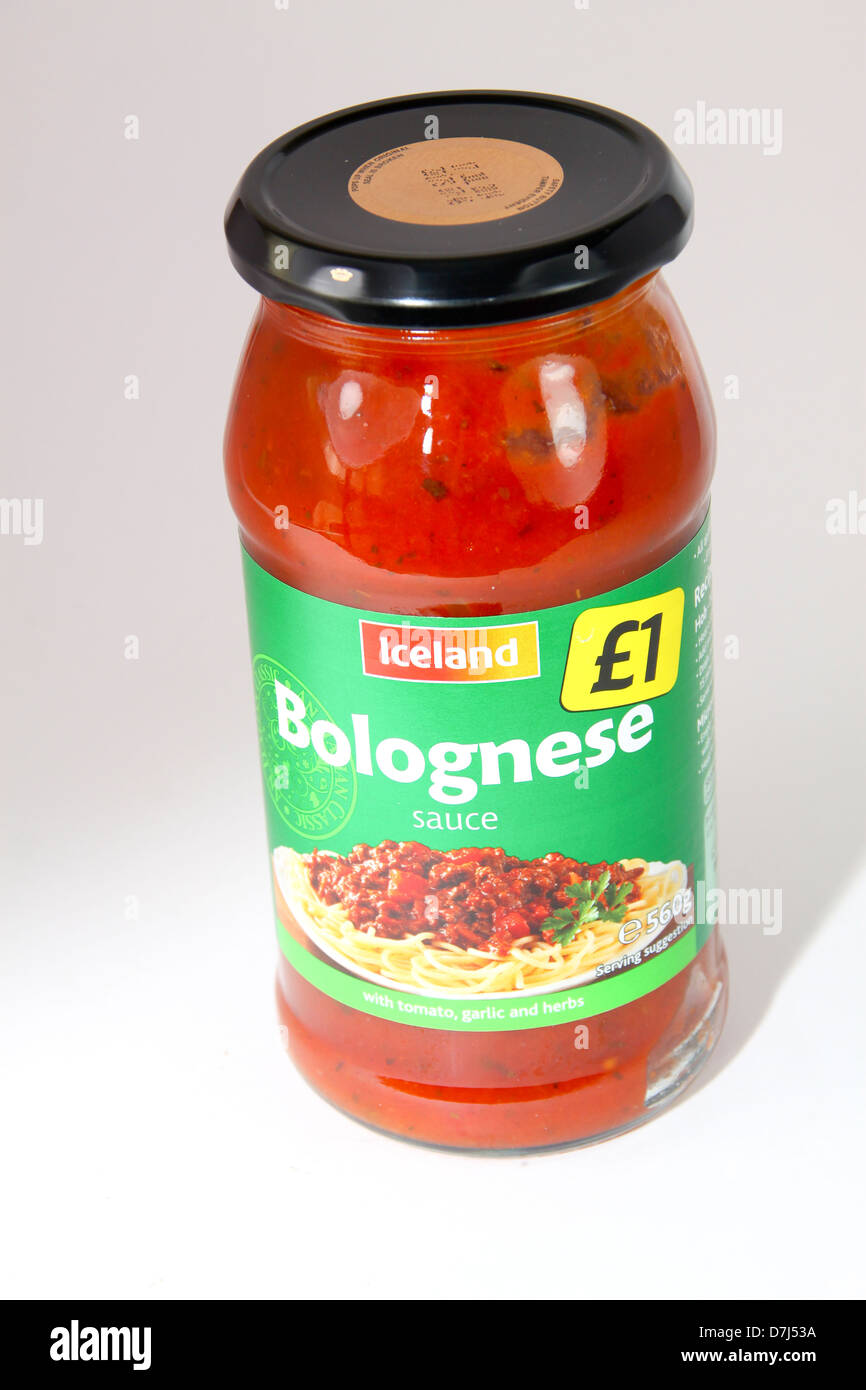 Jar of Iceland Bolognese pasta sauce Stock Photo