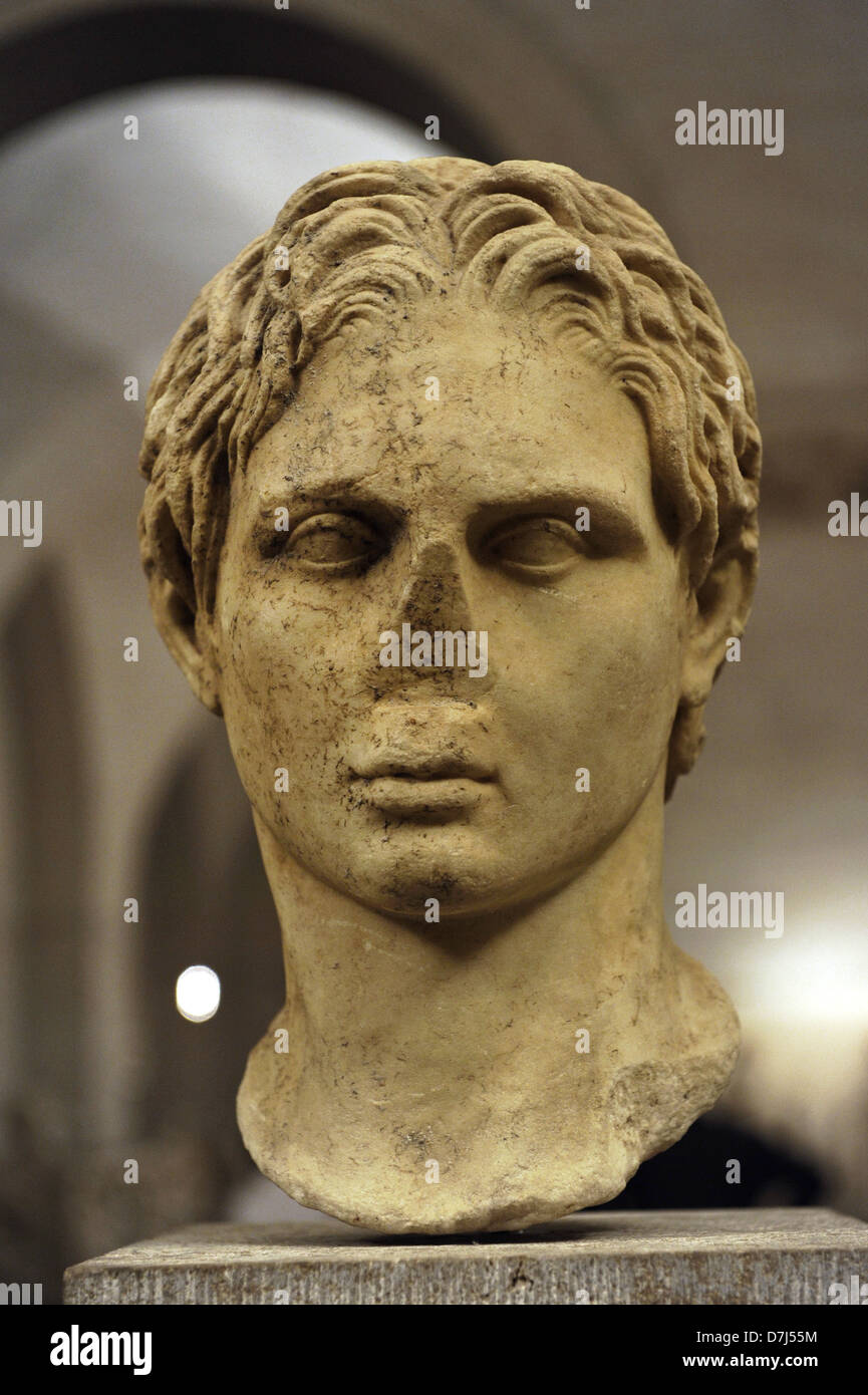 Alexander the Great (356-323 BC). King of Macedon. Roman copy after an greek original by Lissipos, 330 BC. Glyptothek. Munich. Stock Photo