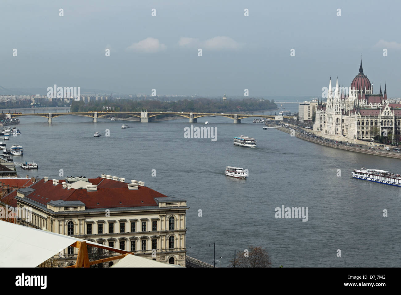 Margaret Bridge crossing the river Danube to Margaret Island, Stock Photo