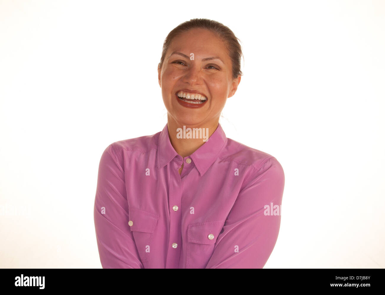 Portrait Of 40 Year Old Woman Smiling Stock Photo Alamy