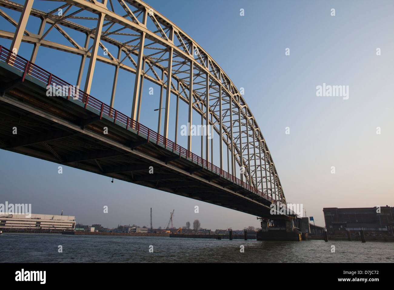 (train) Bridge over the river 'Maas' in dordrecht. Stock Photo