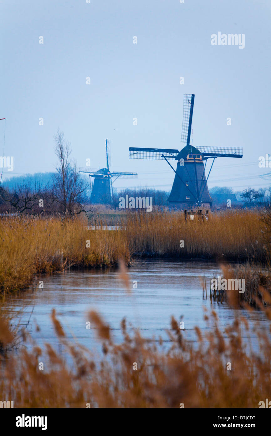 Kinderdijk in Holland: 19 old windmills are still working Stock Photo