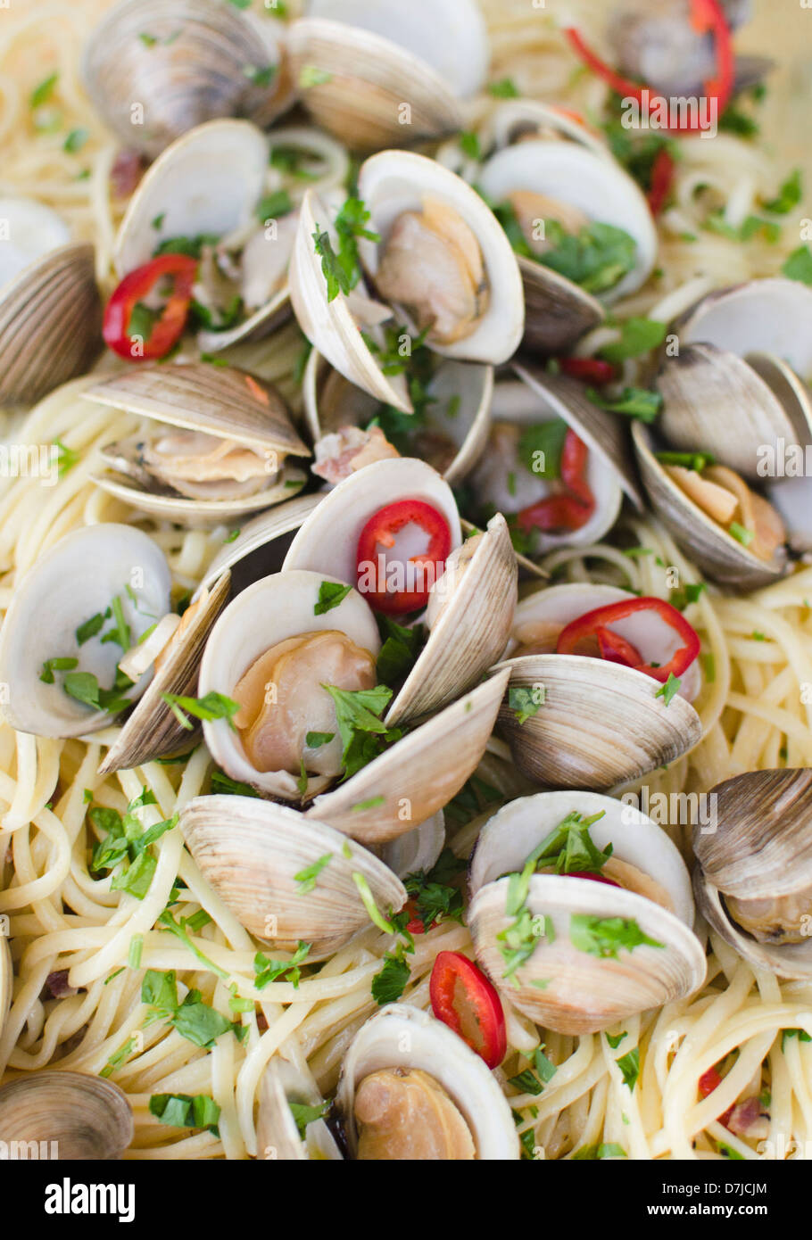 Pasta dish with mussels Stock Photo