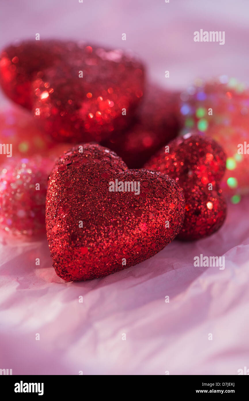 Studio Shot of red shiny hearts Stock Photo - Alamy