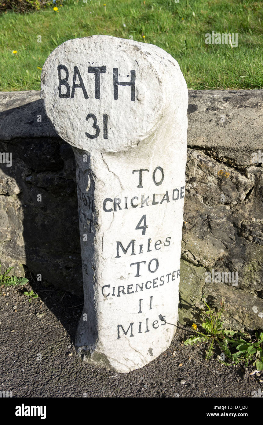An old milepost in Purton, Wiltshire, England.  31 miles to Bath. Stock Photo