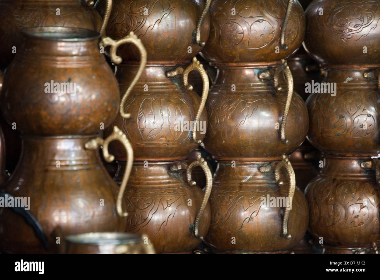 pots in a tea house, Istanbul, Turkey Stock Photo