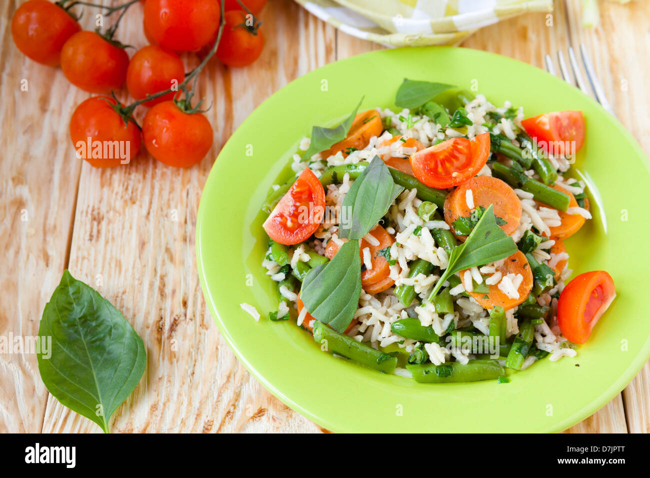 long grain rice with steamed vegetables, closeup Stock Photo - Alamy