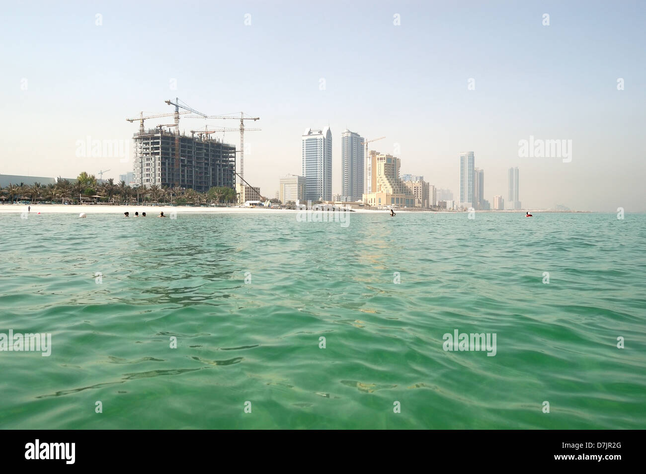 View from the sea on beach and buildings of the luxury hotels, Ajman, UAE Stock Photo
