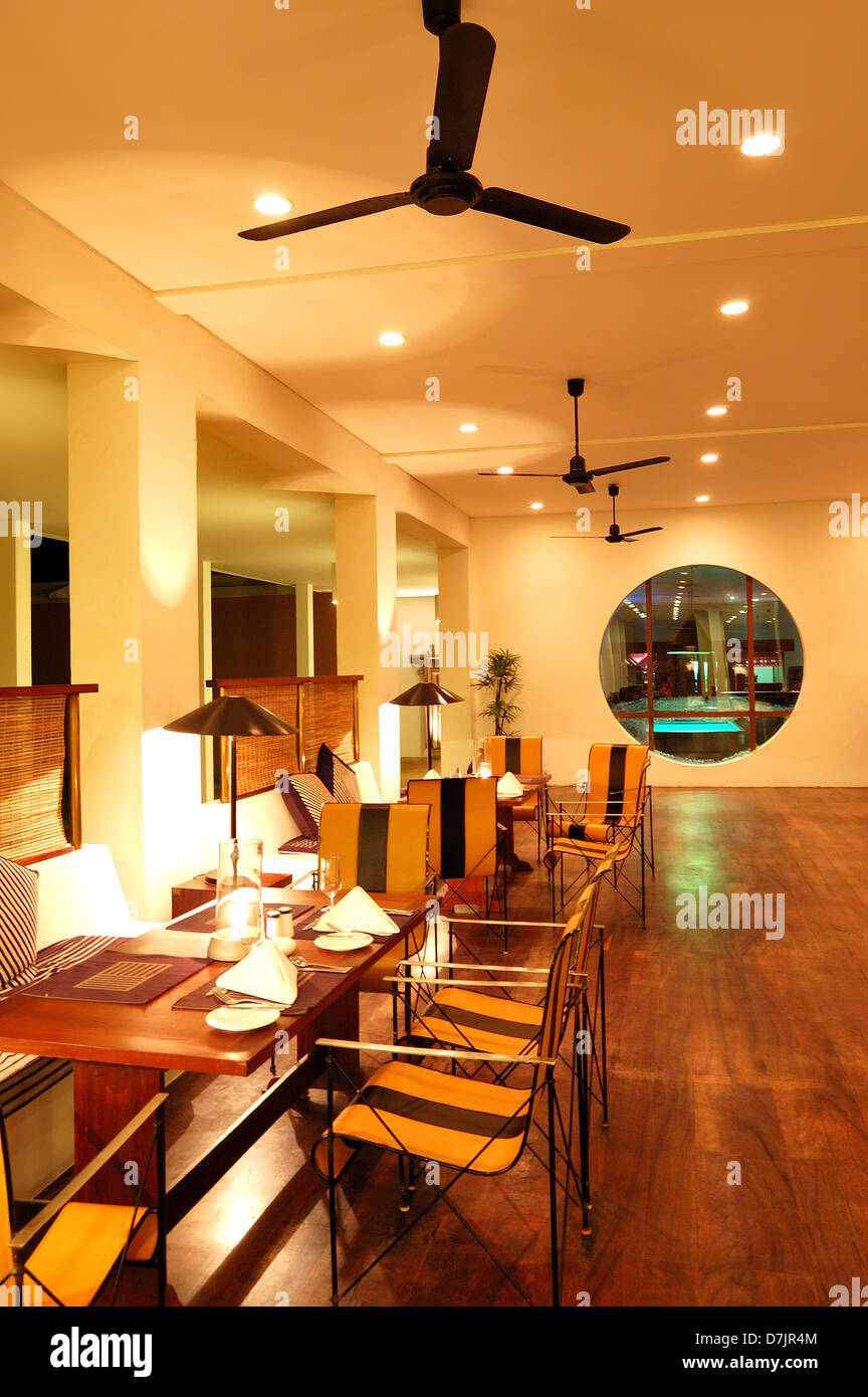 Modern Restaurant Interior At Night Illumination Bentota Sri