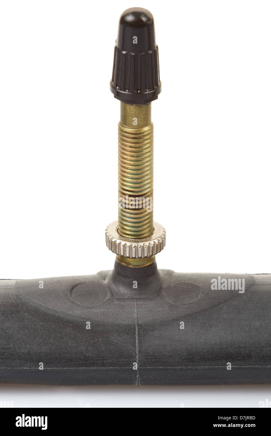 Inner tube valve isolated on white, clipping path included Stock Photo