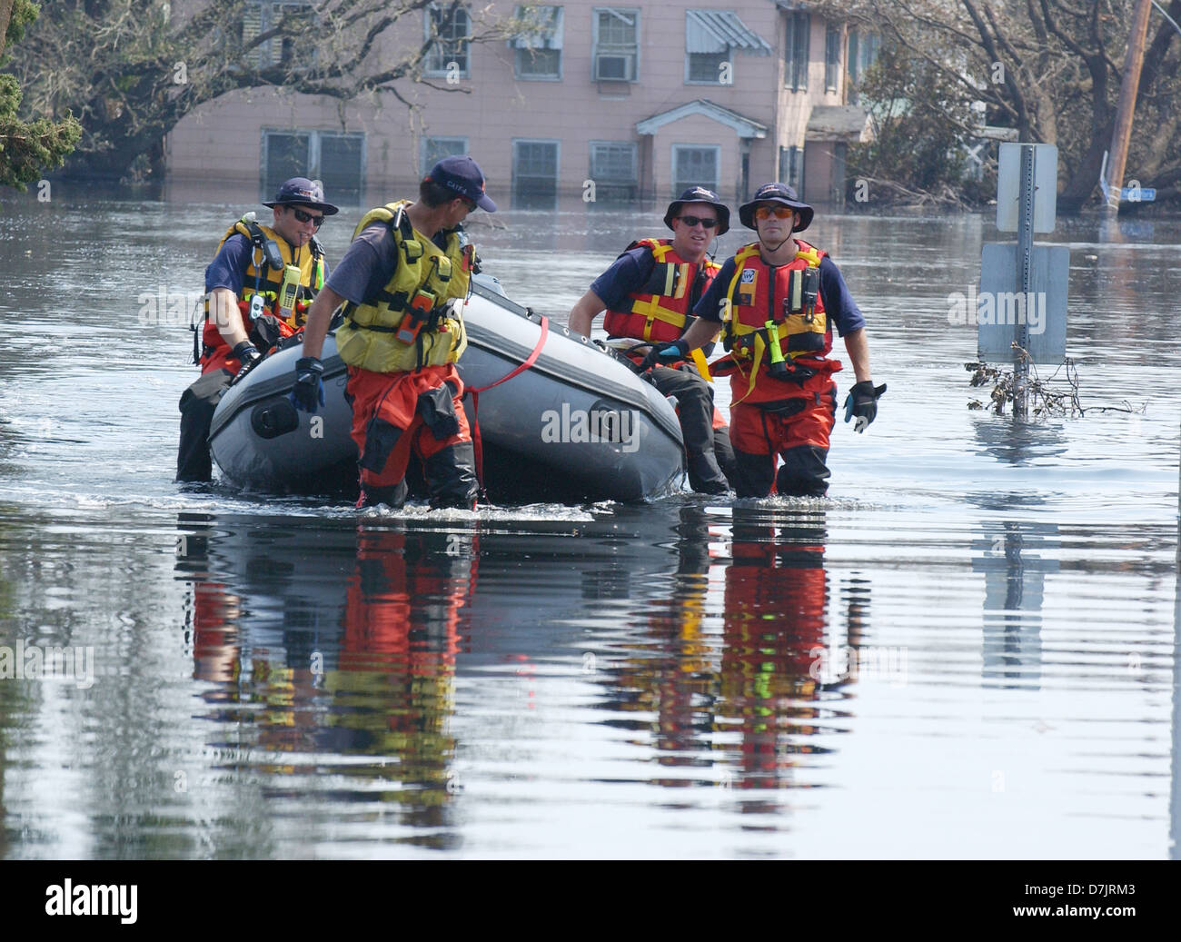FEMA Urban Search and Rescue teams continue search operations into flooded and damaged areas of the city destroyed by Hurricane Katrina September 8, 2005 in New Orleans, LA. Stock Photo