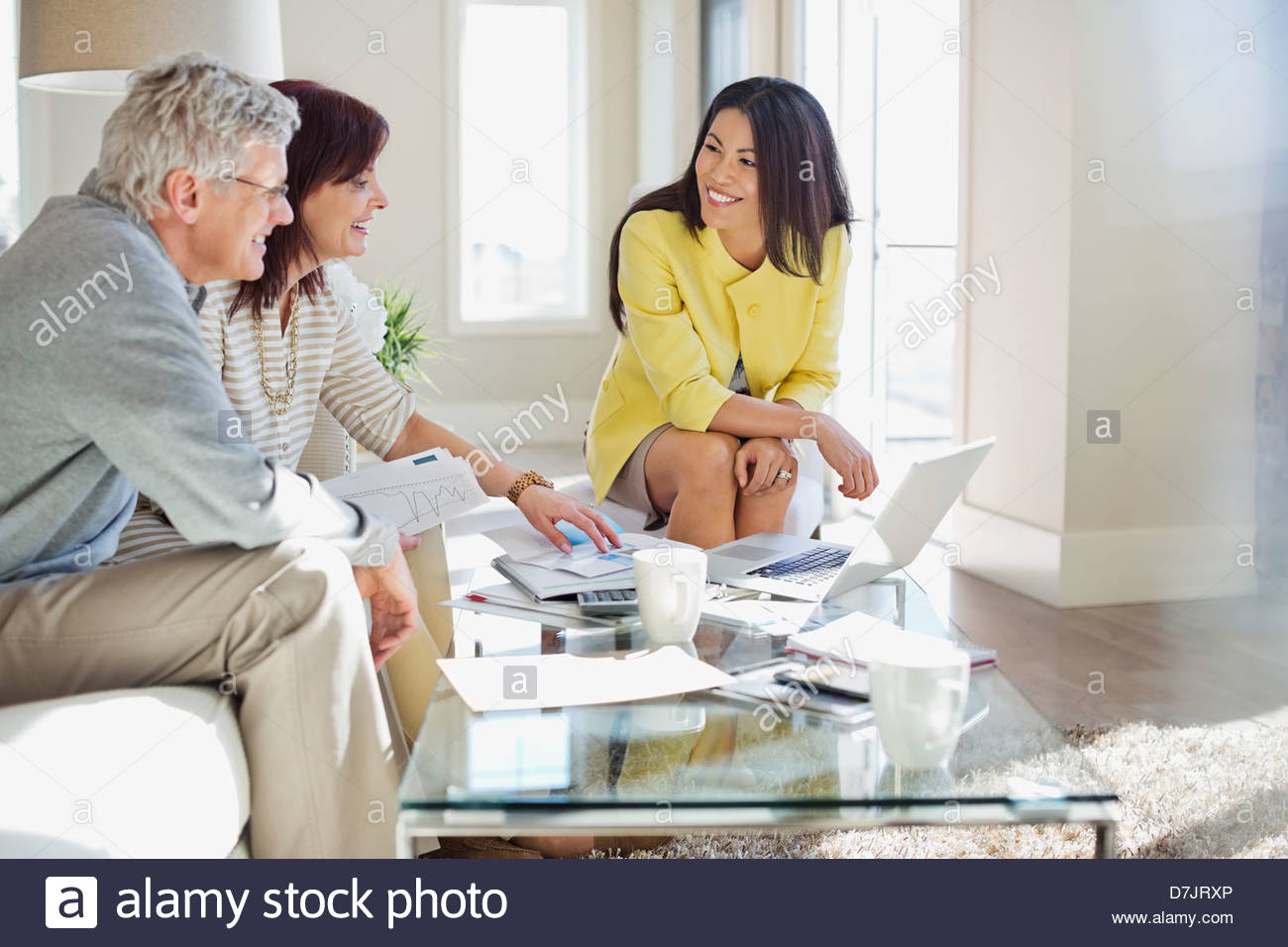 Female Financial Advisor Working With Couple In Home Stock