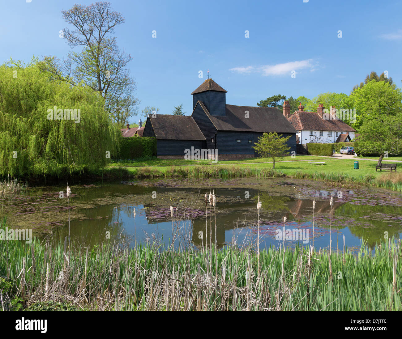 Spring at Buckland village pond, Near Reigate, Surrey Stock Photo