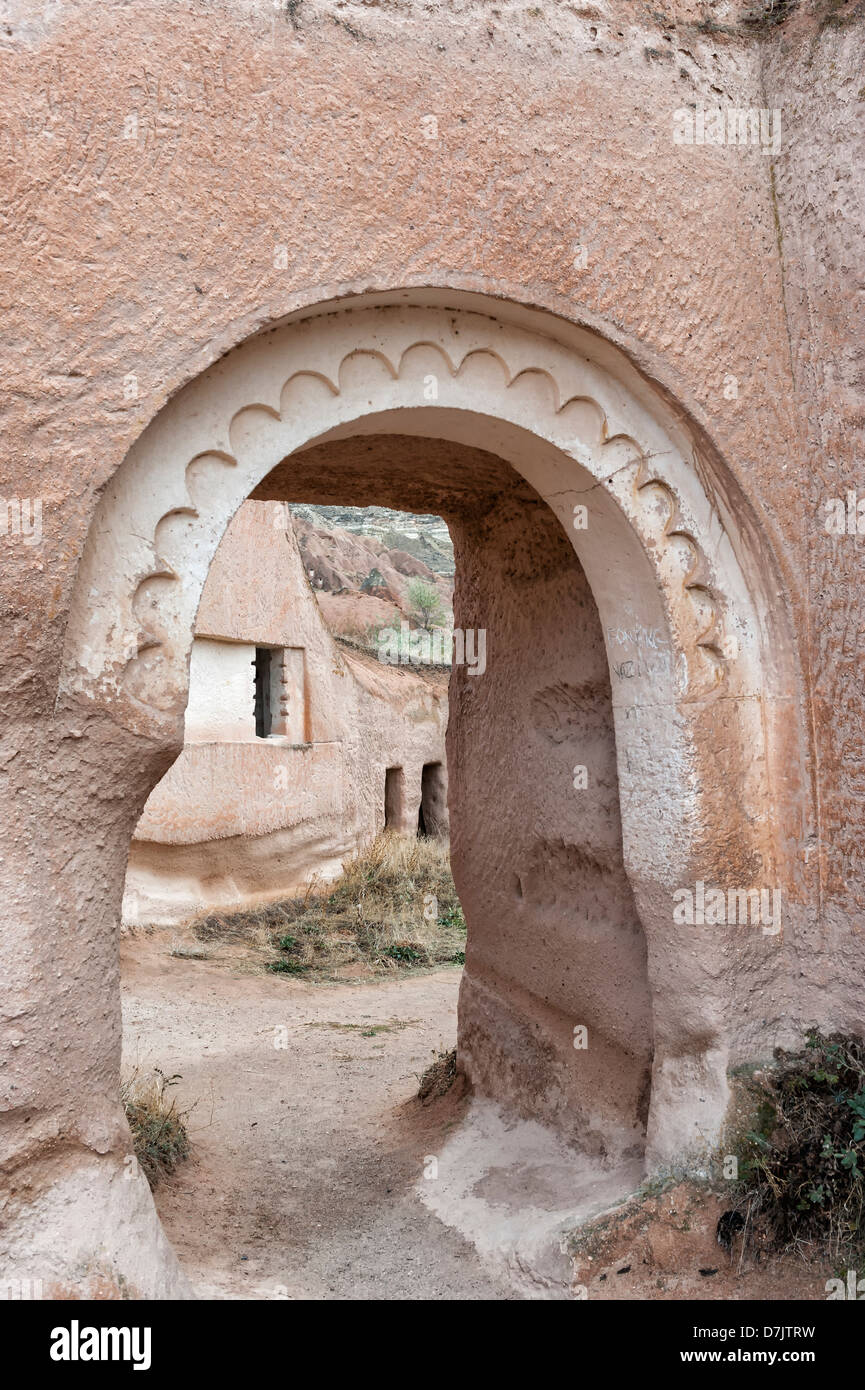 Entrance of a semi troglodyte house, Cavusin, Cappadocia, Turkey Stock Photo