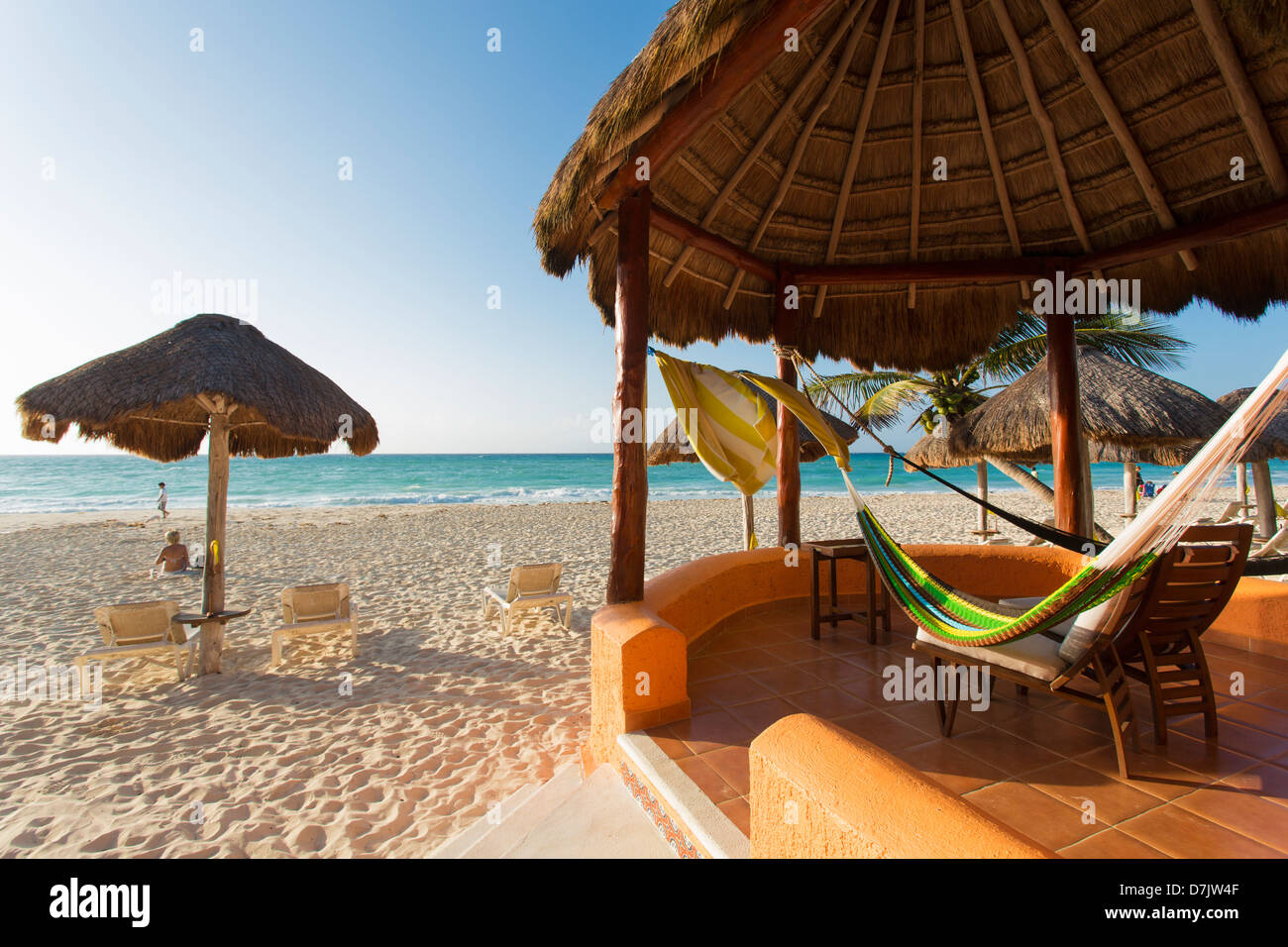 Mahekal Beach Resort, cabana style accommodation on the beach Stock Photo