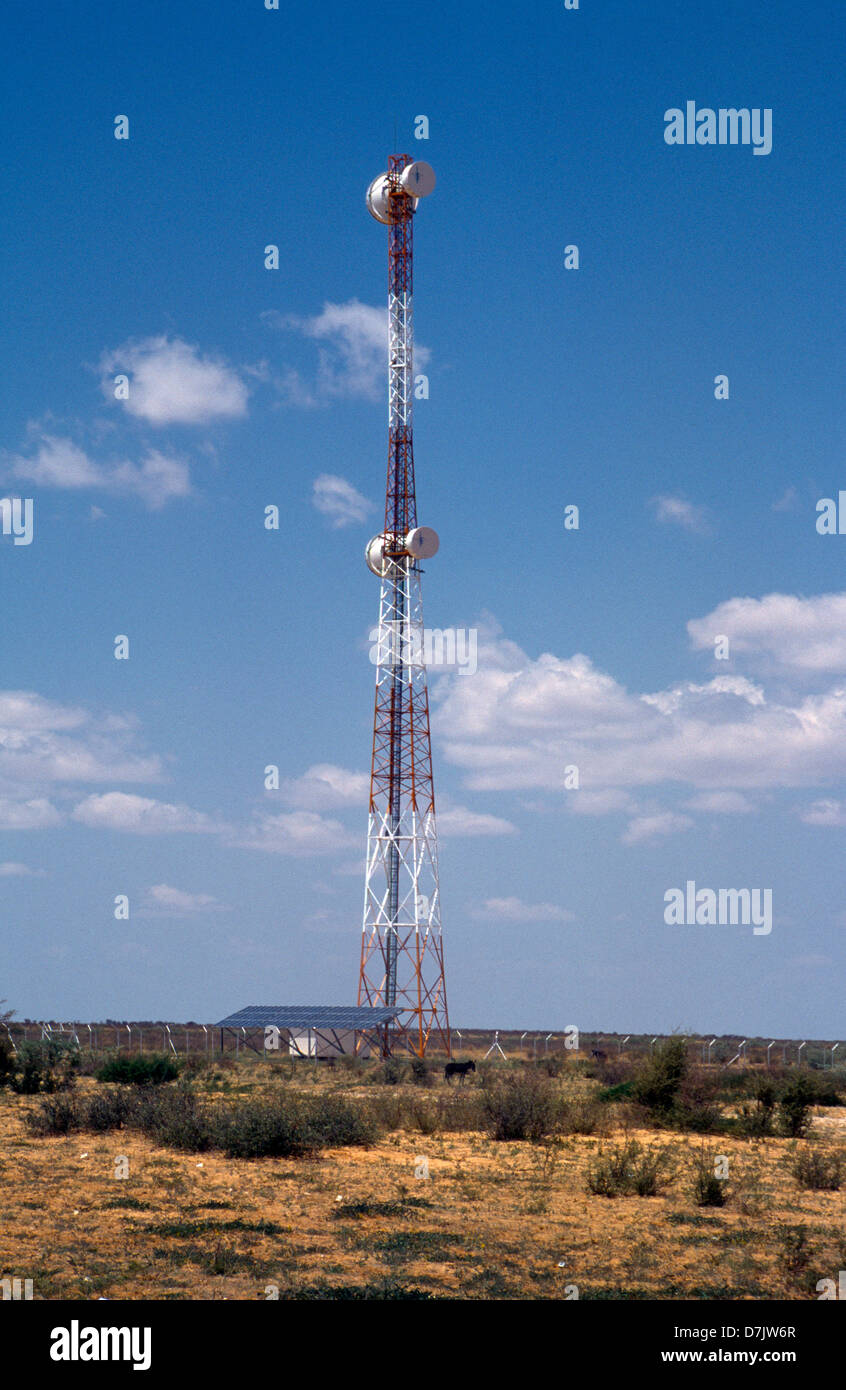 Kalahari Botswana Telecommunications Mast Using Solar Power Stock Photo