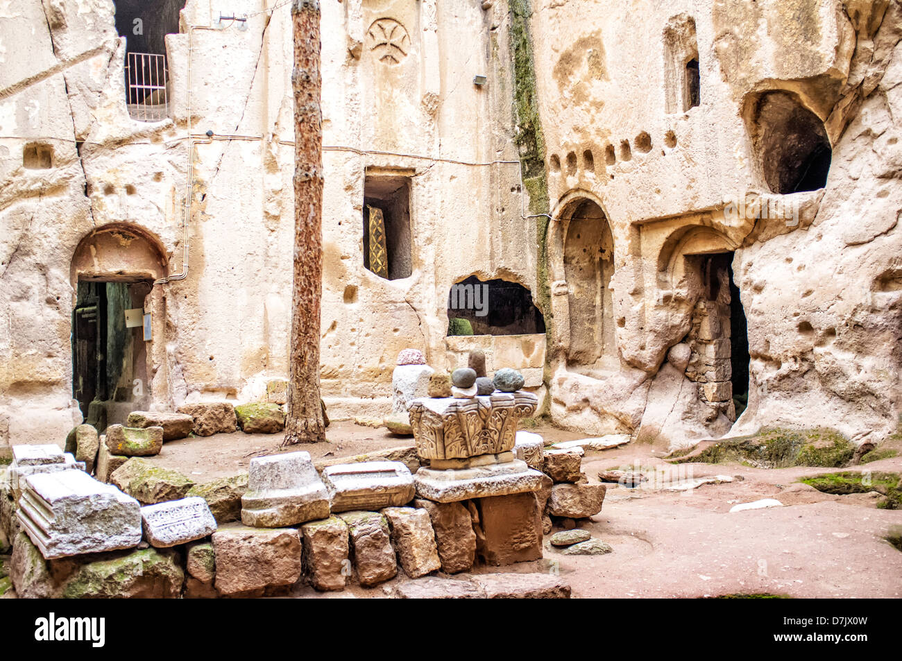 Gümüsler cave monastery, Interior Courtyard, Nigde Province, Turkey Stock Photo