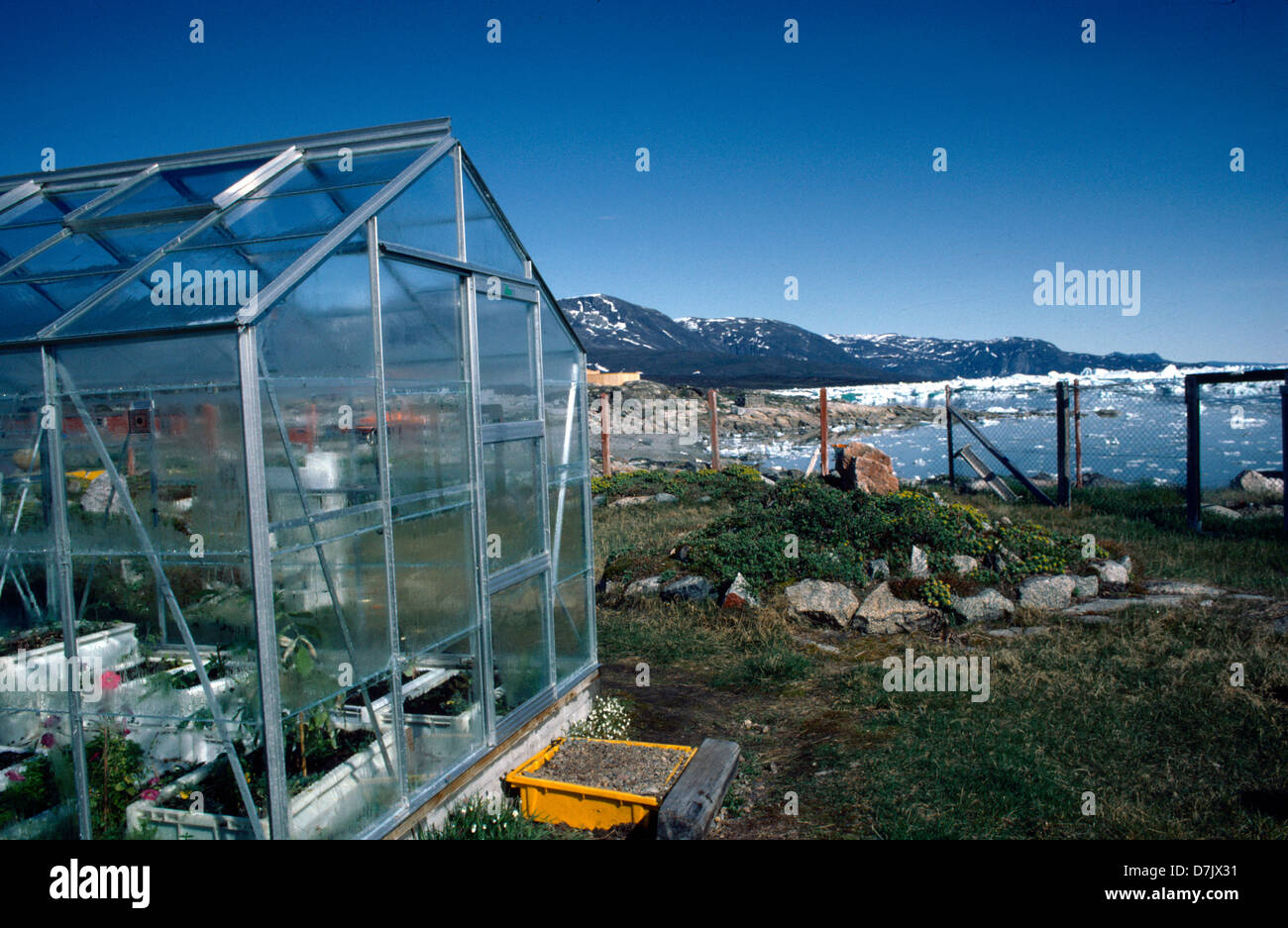 Sarqaq Greenland Greenhouse & Icebergs Stock Photo Alamy