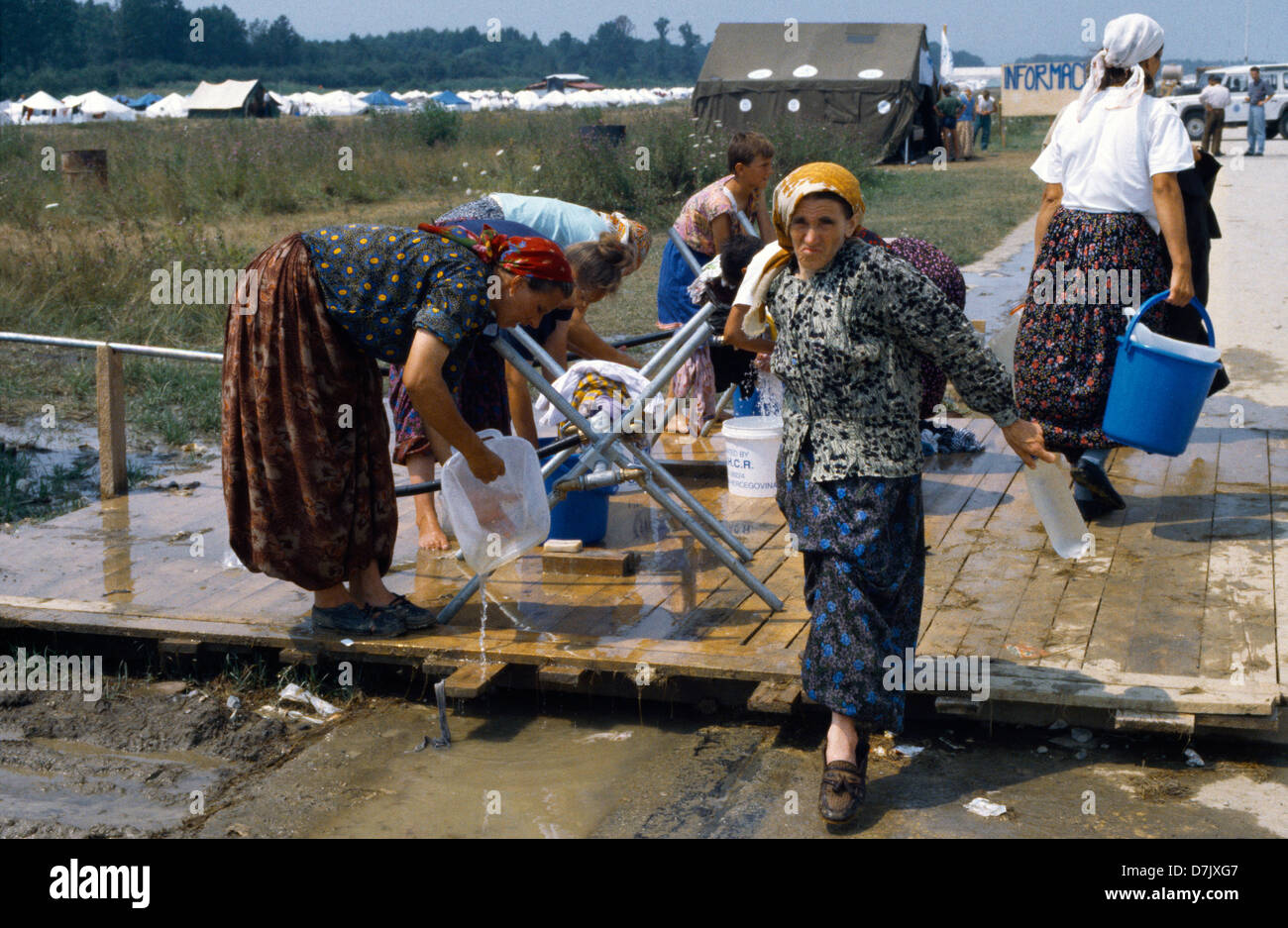 Tuzla Airfield Bosnia Water Collection Point at UN Refugee Camp Stock Photo