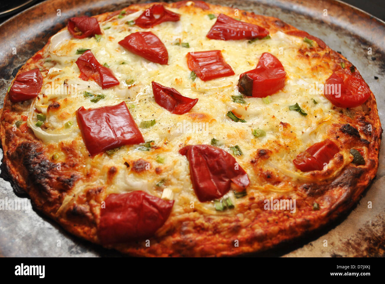 Whole Roasted Red Pepper Pizza Pie Stock Photo Alamy