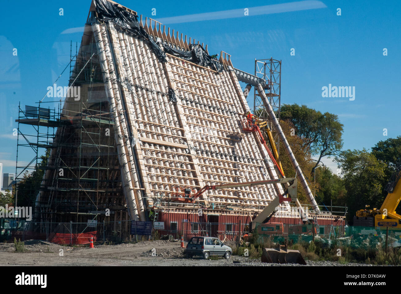 Transitional (temporary) cathedral under construction in the earthquake-affected 'Red Zone' of central Christchurch, NZ (2013) Stock Photo